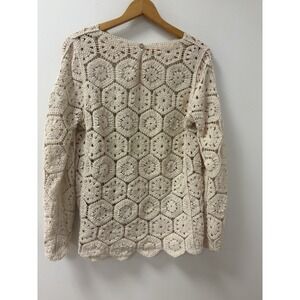 Anthropologie Solitaire Crochet Lightweight Sweater Sz M Ivory Boho Festival